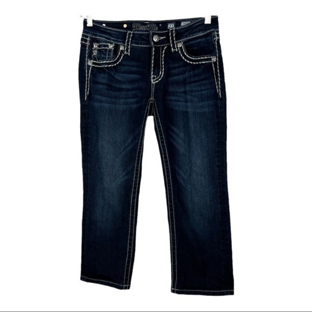 MISS ME Signature Cuffed Capris Jeweled Jeans Sz 27